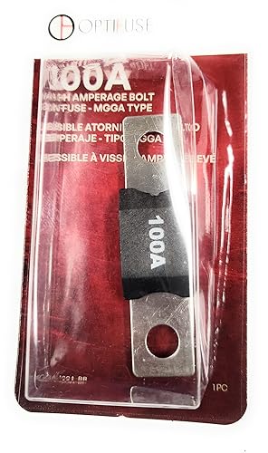 Fuse MEGA 100 AMP Automotive Type Fuse 32V MAX OPTIFUSE MGGA-100A Bolt-ON (MOUNTS with Two Holes 50MM Apart Center to Center) 18 MM Wide 10MM Height