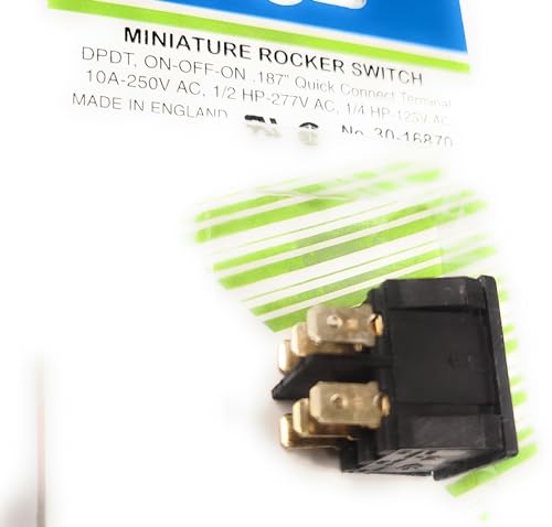 Rocker Switch ON-Off-ON MAINTAINED DPDT 10 AMP Rated 250VAC / 28VDC PHILMORE 30-16870 .187" Q.C. Slide TERMINALS (1PC) FITS Rectangular Hole SNAP in 19.2MM X 21.9MM