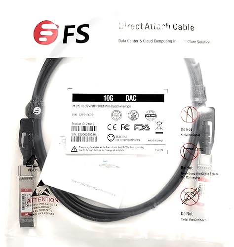 SFPP-PC02 7 FT (2 Meter) 10 GIG SFP + Passive Direct Attach Copper TWINAX Cable (1PC) FS Data Center Cloud Connect