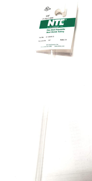 NTE Electronics 47-20548-CL Heat Shrink Tubing, Thin Wall, 2:1 Shrink Ratio, 1/4" Diameter, 48" Length, Clear