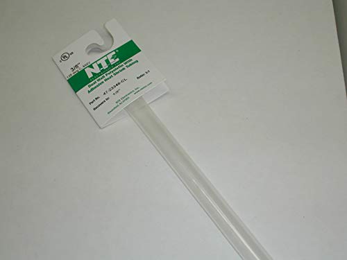NTE Electronics 47-23348-CL Heat Shrink Tubing, Dual Wall with Adhesive, 3:1 Shrink Ratio, 3/8" Diameter, 48" Length, Clear