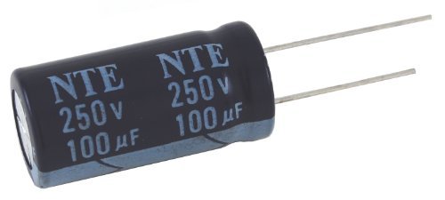 NTE Electronics VHT100M25 Series VHT Aluminum Electrolytic Capacitor, Radial Lead, 105 Degree Max Temp, 100 µF Capacitance, 20% Tolerance, 25V