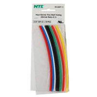 NTE Electronics HS-ASST-11 Thin Wall Heat Shrink Tubing Kit, Assorted Colors, 6" Length, 3/32" Dia., 10 Pieces