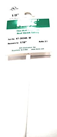NTE Electronics 47-20348-W Heat Shrink Tubing, Thin Wall, 2:1 Shrink Ratio, 1/8" Diameter, 48" Length, White