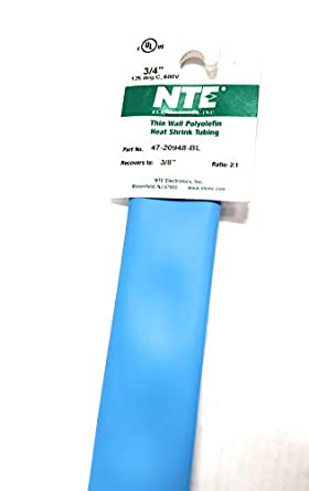 NTE Electronics 47-20948-BL Heat Shrink Tubing, Thin Wall, 2:1 Shrink Ratio, 3/4" Diameter, 48" Length, Blue