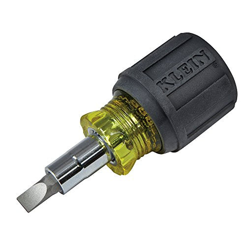 Klein Tools 32561 Screwdriver / Nut Driver, 6-in-1 Stubby Screwdriver with Multi-Bits: 2 Phillips, 2 Flat Heads, 2 Nut Drivers