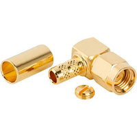 132122RP, RF Connector - SMA Right Angle Crimp Plug for RG-58 LMR-195 50 Ohms Reverse Polarized (5 Items)