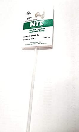 NTE Electronics 47-20348-CL Heat Shrink Tubing, Thin Wall, 2:1 Shrink Ratio, 1/8" Diameter, 48" Length, Clear