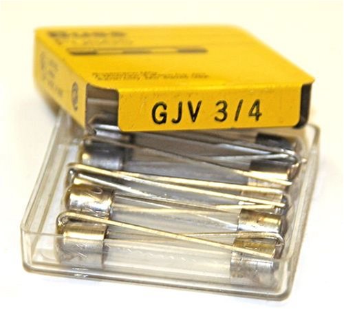 Box of (5) Bussmann GJV-3/4 Amp @ 250 Volts or Less 1/4" x 1-1/4" Fast Blowing Fuses with Pig Tail Leads