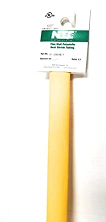 NTE Electronics 47-20848-Y Heat Shrink Tubing, Thin Wall, 2:1 Shrink Ratio, 1/2" Diameter, 48" Length, Yellow