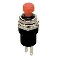 GC Electronics 35-410 Push Button Switch, SPST-NO, Off-(On), 1A 125VAC, Red Actuator, Solder Terminal, 0.281 Mounting Hole