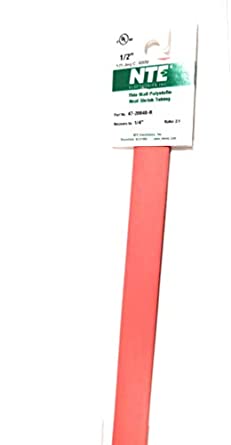 NTE Electronics 47-20848-R Heat Shrink Tubing, Thin Wall, 2:1 Shrink Ratio, 1/2" Diameter, 48" Length, Red