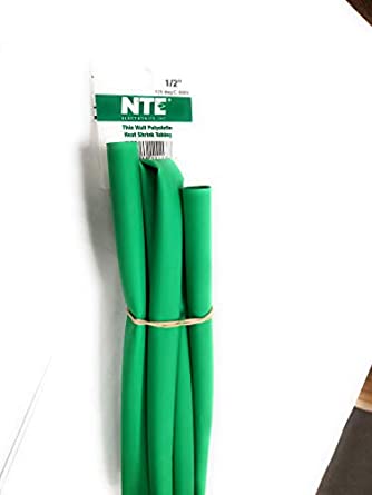 NTE Electronics 47-20848-G Heat Shrink Tubing, Thin Wall, 2:1 Shrink Ratio, 1/2" Diameter, 48" Length, Green