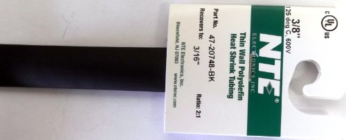 NTE Electronics 47-20748-BK Heat Shrink Tubing, Thin Wall, 2:1 Shrink Ratio, 3/8" Diameter, 48" Length, Black