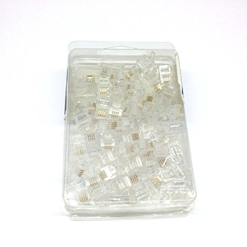 RJ22 Plug Connector 50 Pack Handdset Flat Stranded 4 Conductor RJ-22 4P4C Handset Modular Telephone Jack 4 Conductor Snap-In Extension Hook-Up Connectors